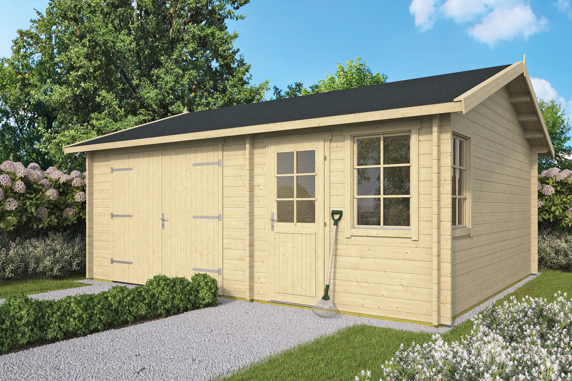 Gartenhaus oder Garage Moa 44mm Wand